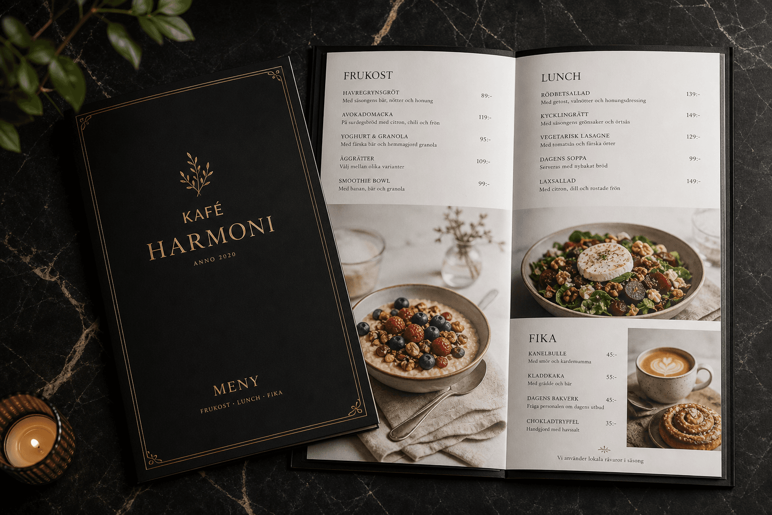Premium menydesign för restaurang och café