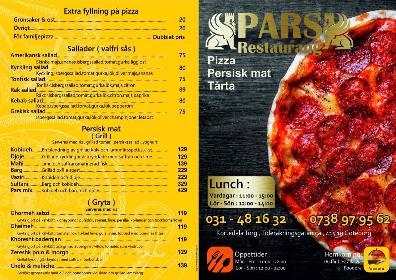 Menu pizza